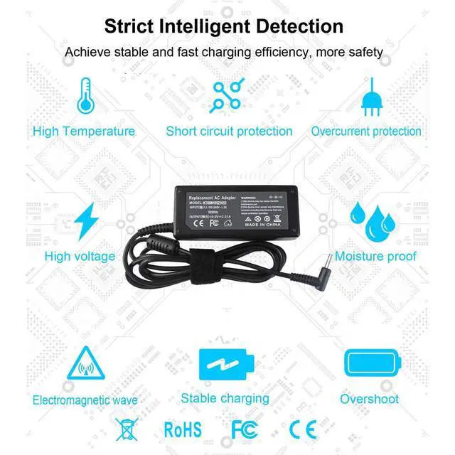Alt view image 5 of 7 - 19.5V 2.31A 45W AC Adapter Charger Compatible with HP Pavilion x360 x2 11 13 15 M1 TouchSmart, Envy x360 x2 13 15 M6, Stream 11 13 14, 15-f 15-f272wm 15-f387wm 15-f233wm 15-bw 15-bs 15-a 15-d 15-g