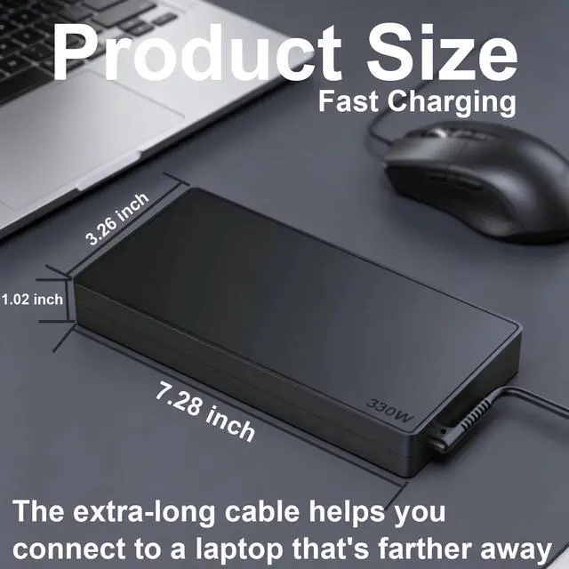 Alt view image 3 of 7 - 330W GaN Laptop Charger for Lenovo Legion ThinkPad Gaming AC Adapter | 20V 16.5A Compatible with Lenovo Legion 16IRX8 16IRX8H, ADL330SDC3A GX21M50608, Fast Charging Slim Square Tip Supply Cord
