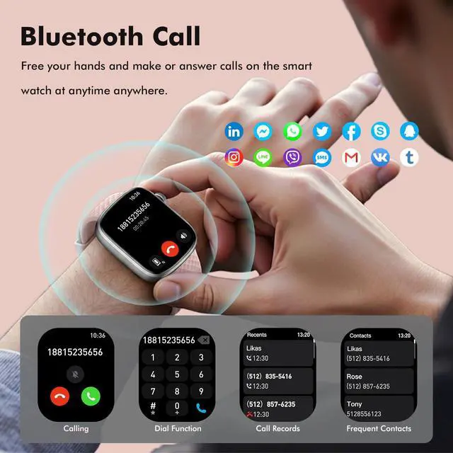 Alt view image 2 of 6 - Smart Watch for Women Men - (Answer/Make Calls) Compatible with iOS/Android Phones,3ATM Waterproof,Heart,Rate,Sleep,Pressure,Steps Monitor,100+ Sports Trackers (Black and Pink)