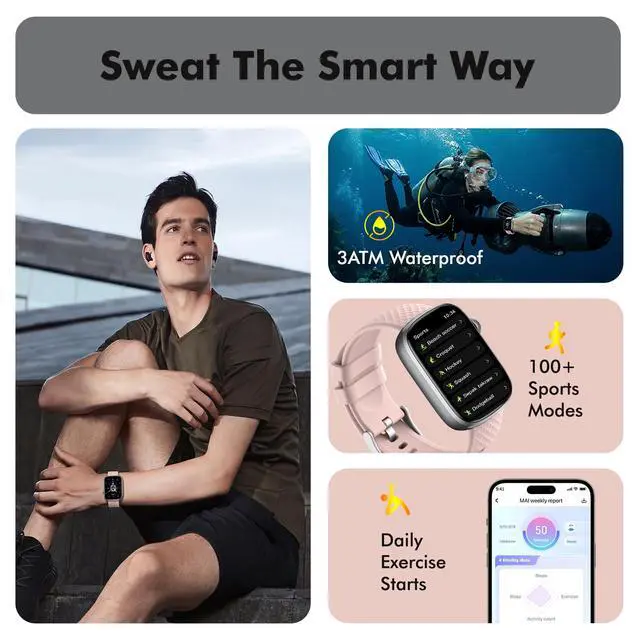 Alt view image 3 of 6 - Smart Watch for Women Men - (Answer/Make Calls) Compatible with iOS/Android Phones,3ATM Waterproof,Heart,Rate,Sleep,Pressure,Steps Monitor,100+ Sports Trackers (Black and Pink)