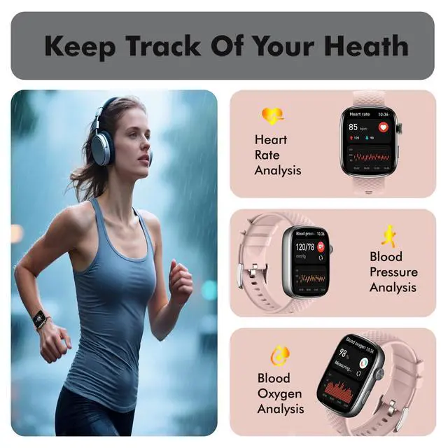 Alt view image 4 of 6 - Smart Watch for Women Men - (Answer/Make Calls) Compatible with iOS/Android Phones,3ATM Waterproof,Heart,Rate,Sleep,Pressure,Steps Monitor,100+ Sports Trackers (Black and Pink)