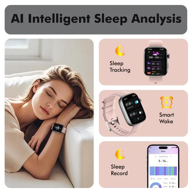 Alt view image 6 of 6 - Smart Watch for Women Men - (Answer/Make Calls) Compatible with iOS/Android Phones,3ATM Waterproof,Heart,Rate,Sleep,Pressure,Steps Monitor,100+ Sports Trackers (Black and Pink)
