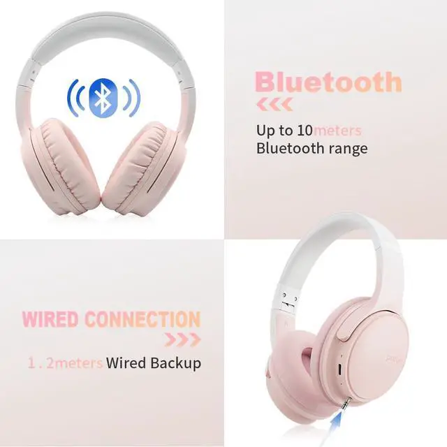 Alt view image 2 of 7 - Wireless Headphones Over Ear, Foldable Bluetooth Headset, HD Stereo Sound, Built-in HD Microphone, 30H Playtime, Suitable for Mobile Phones, Computers, TVs, Games, Outdoors, Offices (Pink)