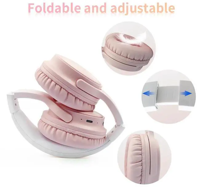 Alt view image 3 of 7 - Wireless Headphones Over Ear, Foldable Bluetooth Headset, HD Stereo Sound, Built-in HD Microphone, 30H Playtime, Suitable for Mobile Phones, Computers, TVs, Games, Outdoors, Offices (Pink)