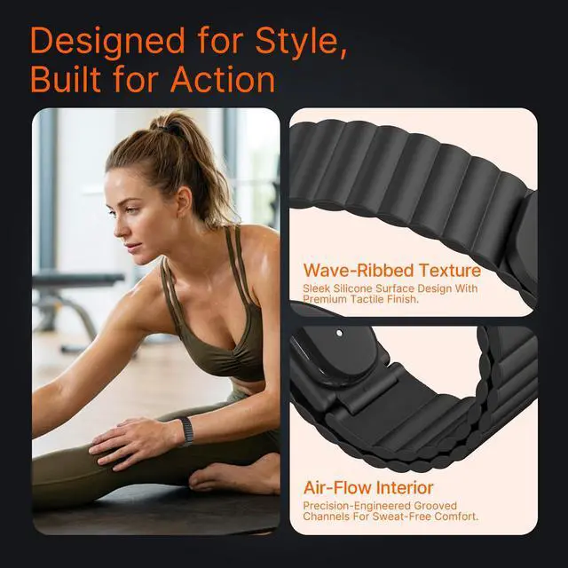 Alt view image 6 of 7 - Magnetic Silicone Bands Compatible for Google Fitbit Air Active Band | Auto Quick Lock Breathable Soft Loop Strap for Fitbit Air Men Women,Comfortable Sport Replacement Wristbands Accessories