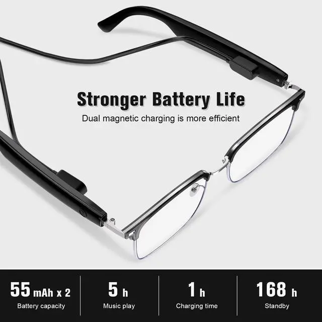 Alt view image 7 of 7 - Smart Glasses, Blue Light Blocking Bluetooth Glasses with Open Ear Speaker, Photochromic Sunglasses Lens, Voice Assistant Compatible for Android iPhone