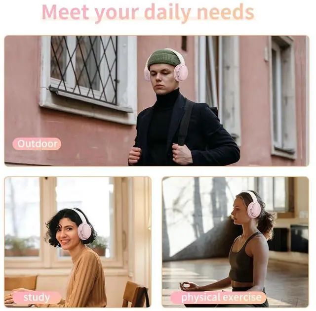 Alt view image 7 of 7 - Wireless Headphones Over Ear, Foldable Bluetooth Headset, HD Stereo Sound, Built-in HD Microphone, 30H Playtime, Suitable for Mobile Phones, Computers, TVs, Games, Outdoors, Offices (Pink)