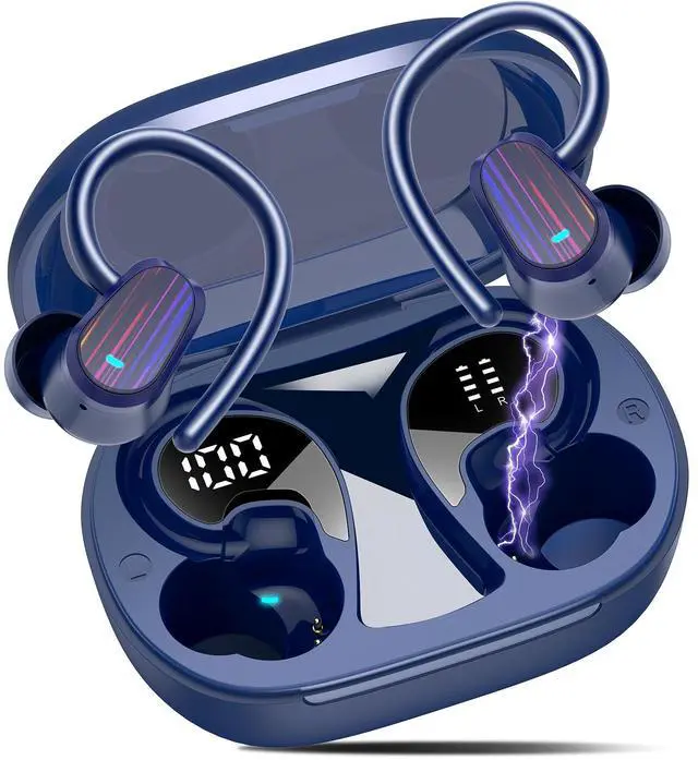 Main image of Wireless Earbuds, Headphones Sport Bluetooth 5.4, Over Ear Buds with ENC Noise Canceling Mic, Deep Bass Stereo Earphones with Hook, 50H, LED Display, IP7 Ear Buds for Workout Running, Dark Blue(2026)