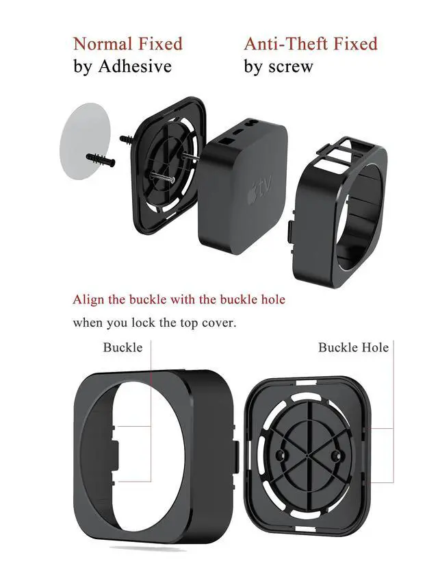 Alt view image 2 of 6 - Wall Mount for Apple TV, Anti-Theft Holder, (Black) | Fit for Ceiling Mount Compatible with Apple TV 2nd / 3rd / 4th / 5th Generation, Apple TV 4K/ HD (2022 Models, 2021 Models)