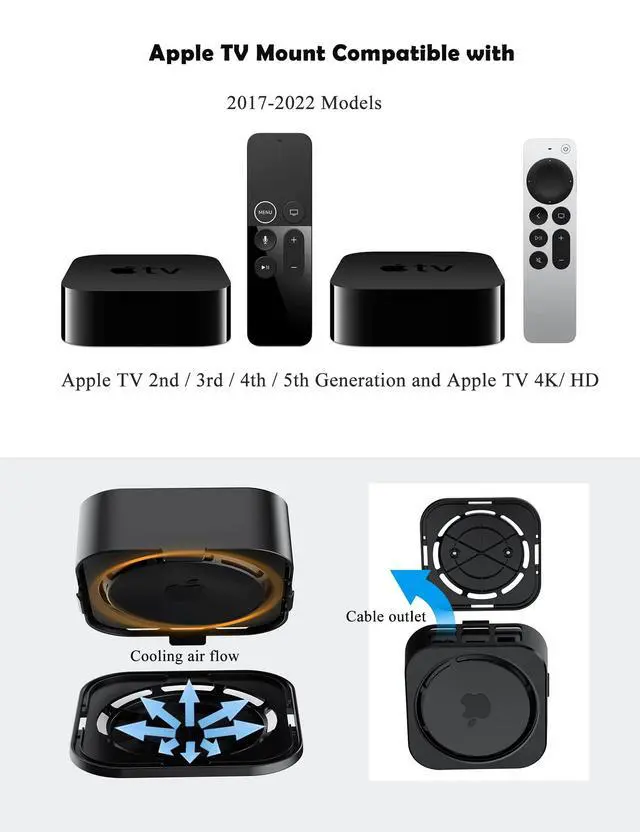 Alt view image 4 of 6 - Wall Mount for Apple TV, Anti-Theft Holder, (Black) | Fit for Ceiling Mount Compatible with Apple TV 2nd / 3rd / 4th / 5th Generation, Apple TV 4K/ HD (2022 Models, 2021 Models)
