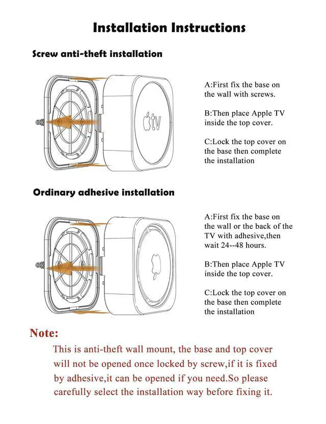 Alt view image 5 of 6 - Wall Mount for Apple TV, Anti-Theft Holder, (Black) | Fit for Ceiling Mount Compatible with Apple TV 2nd / 3rd / 4th / 5th Generation, Apple TV 4K/ HD (2022 Models, 2021 Models)