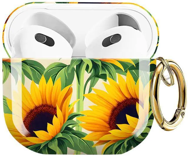 Main image of Compatible with AirPods 4 Case (2024 Release), Shockproof Protective Hard Shell Cover with Keychain, Cute & Fashion Patterns for Women Men KidsSunflower