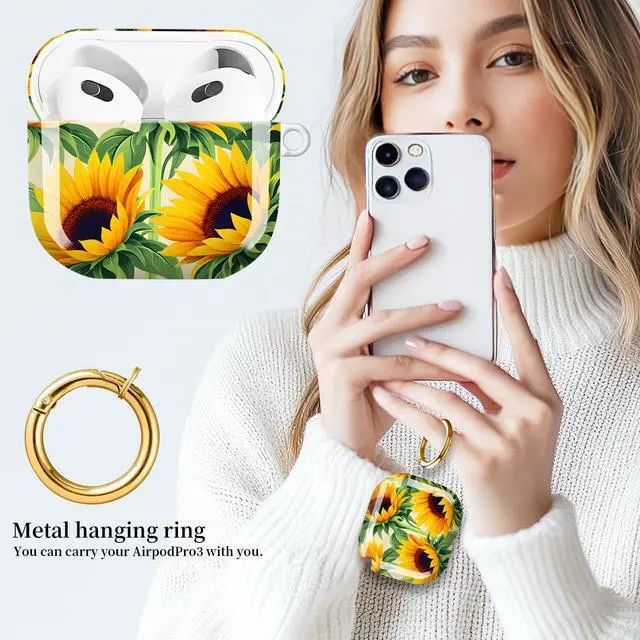 Alt view image 2 of 6 - Compatible with AirPods 4 Case (2024 Release), Shockproof Protective Hard Shell Cover with Keychain, Cute & Fashion Patterns for Women Men KidsSunflower