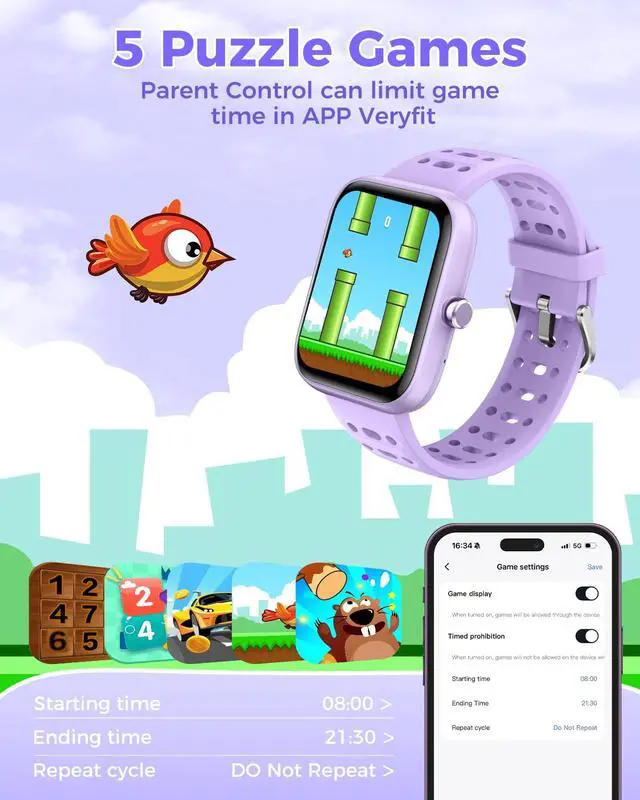 Alt view image 5 of 6 - [2026 New Smart Watch for Kids - No APP No Phone Needed, 1.83" Fitness Tracker Watch for Kids with Sleep Monitor, Heart Rate, Step Counter, IP68 Waterproof (Purple, 1.83Inches)