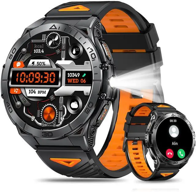 Main image of Military Smart Watches for Men with Bluetooth Call, 1.6" AMOLED Waterproof Smartwatch with Flashlight, 116 Sport Modes, 900mAh Heart Rate, Sleep Monitor Fitness Tracker for Android iOS