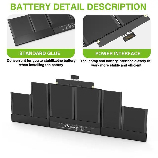Alt view image 3 of 6 - A1494 Battery Replacement Laptop Battery for MacBook Pro 15 inch Retina (Late 2013, Mid 2014), ME293 ME294 99Wh 11.26V
