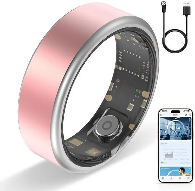 Main image of Smart Ring Long-Lasting Battery Chip Fitness Tracker Monitors Heart Rate Blood Oxygen Levels Records Sleep Step Count Waterproof Function Christmas/Valentine's Day Gift (Pink, 10)