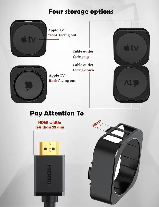 Alt view image 6 of 6 - Wall Mount for Apple TV, Anti-Theft Holder, (Black) | Fit for Ceiling Mount Compatible with Apple TV 2nd / 3rd / 4th / 5th Generation, Apple TV 4K/ HD (2022 Models, 2021 Models)