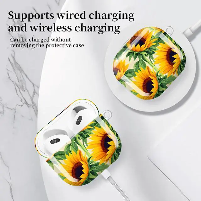 Alt view image 5 of 6 - Compatible with AirPods 4 Case (2024 Release), Shockproof Protective Hard Shell Cover with Keychain, Cute & Fashion Patterns for Women Men KidsSunflower
