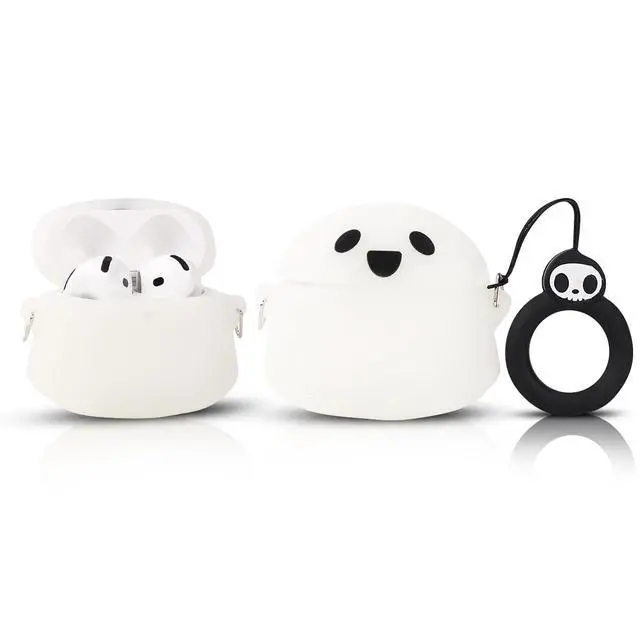 Alt view image 4 of 5 - (3Pack) Case for AirPods 4 Wireless Earbuds (2024) with Carabiner, Silicone Charging Protective Cover with Cartoon Skin Design for AirPods 4th Generation Headphones (AM+GH+GH)