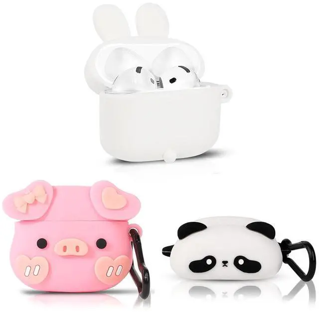 Main image of (3Pack) Case for AirPods 4 Wireless Earbuds (2024) with Carabiner, Silicone Charging Protective Cover with Cartoon Skin Design for AirPods 4th Generation Headphones (PP+PP+PG)