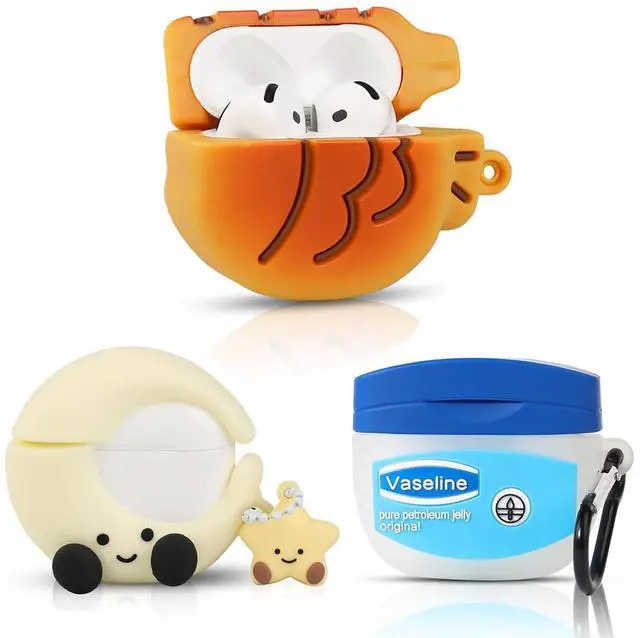 Main image of (3Pack) Case for AirPods 4 Wireless Earbuds (2024) with Carabiner, Silicone Charging Protective Cover with Cartoon Skin Design for AirPods 4th Generation Headphones (FS+YF+MN)