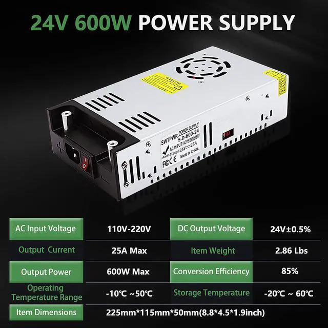 Alt view image 2 of 7 - 110V AC to DC 24V Converter 120V to 24V 25A 600W Power Supply | 25A 600W Switching Power Supply for LED Strip Motor Pump CCTV Camera System Car Stereo 3D Printer