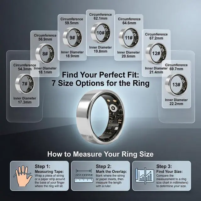 Alt view image 7 of 7 - Yuga Smart Ring for Women and Men Fitness & Sleep Tracker with Heart Rate Monitor, Calorie Burn Tracking, No Subscription RequiredGift for Holiday (Black, 10)