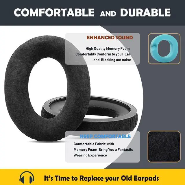 Alt view image 3 of 6 - HZP41 Earpads Cushion Replacement Compatible with Sennheiser HZP41,HZP26,G4ME ONE Game One,PC 363D,PC 360,PC 373D Headsets Soft Ear Covers with Soft Fabric