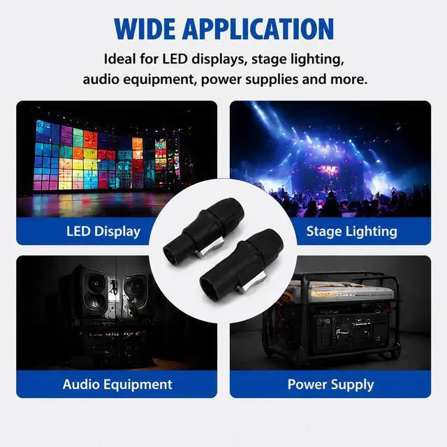 Alt view image 6 of 6 - IP65 PowerCon True Outdoor Waterproof Power Connector 20A 250V Black Heavy Duty Reliable Electrical Connection for DJ Equipment Stage Lighting Sound Systems (SAC3MX_4PCS_Black)