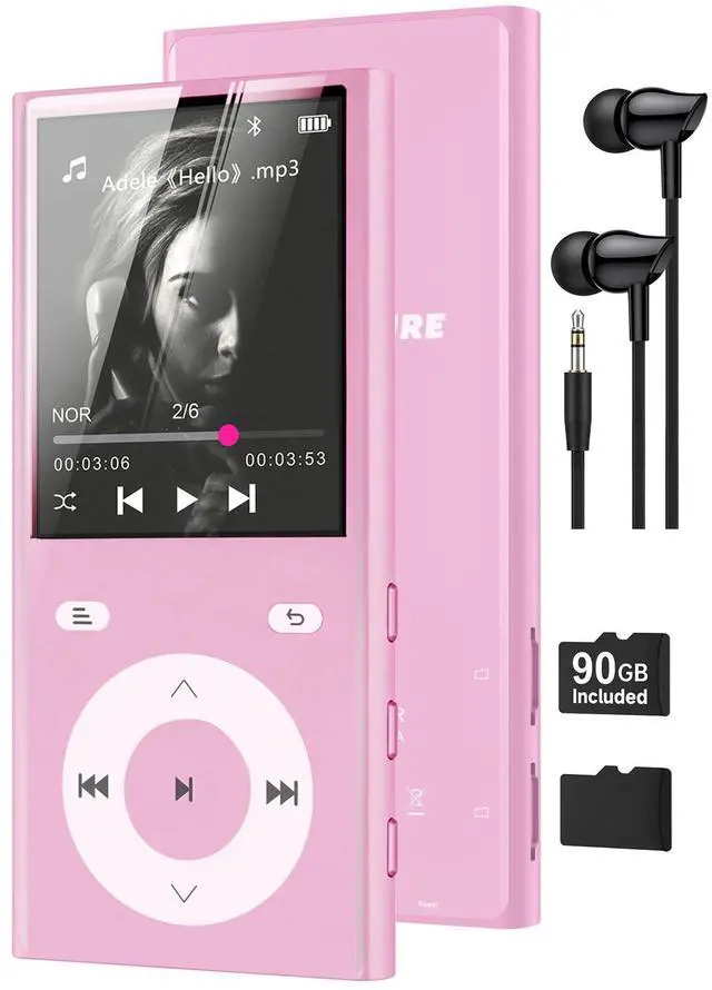 Main image of 90GB MP3 Player with Bluetooth 5.3, Music Player with 2 TF Card Slots | 2.4" Color Screen, Touch Buttons, MP3 Player for Kids Built-in Speaker, HiFi Sound, Supports up to 256GB (Pink)