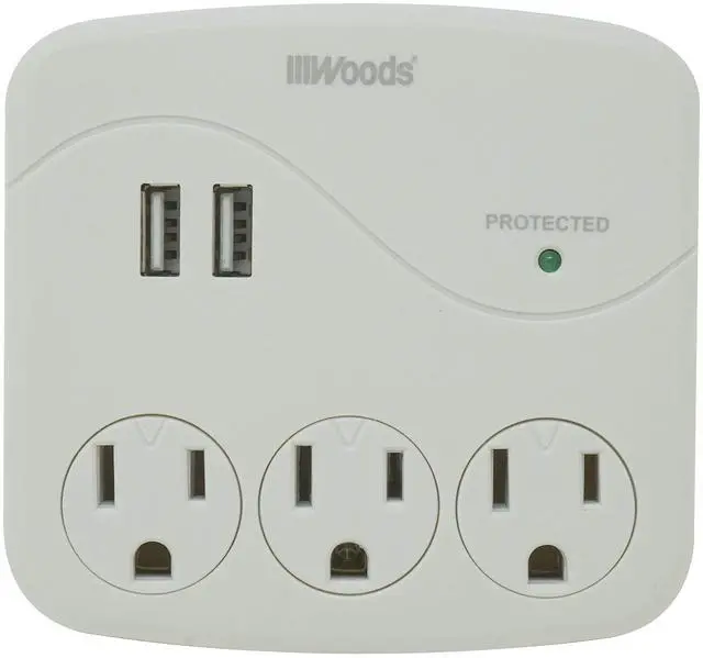 Main image of 41029 3 Outlet Surge Tap With 2 USB Ports; 560 Joules of Protection; White