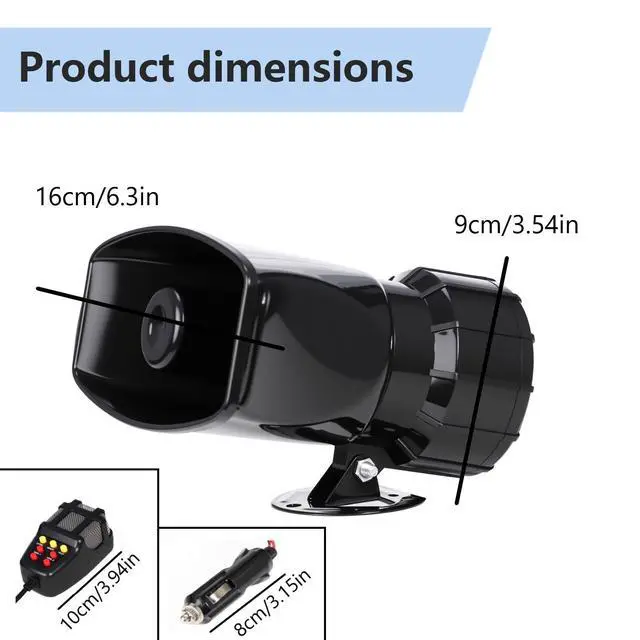 Alt view image 3 of 6 - Alarm Horn Siren with Cigarette Lighter, 100W 12V 7 Sound | Loud Car Alarm, Police Car Siren Speaker System, Emergency Amplifier Kit, For 12V Truck Lorry Boat Vehicle