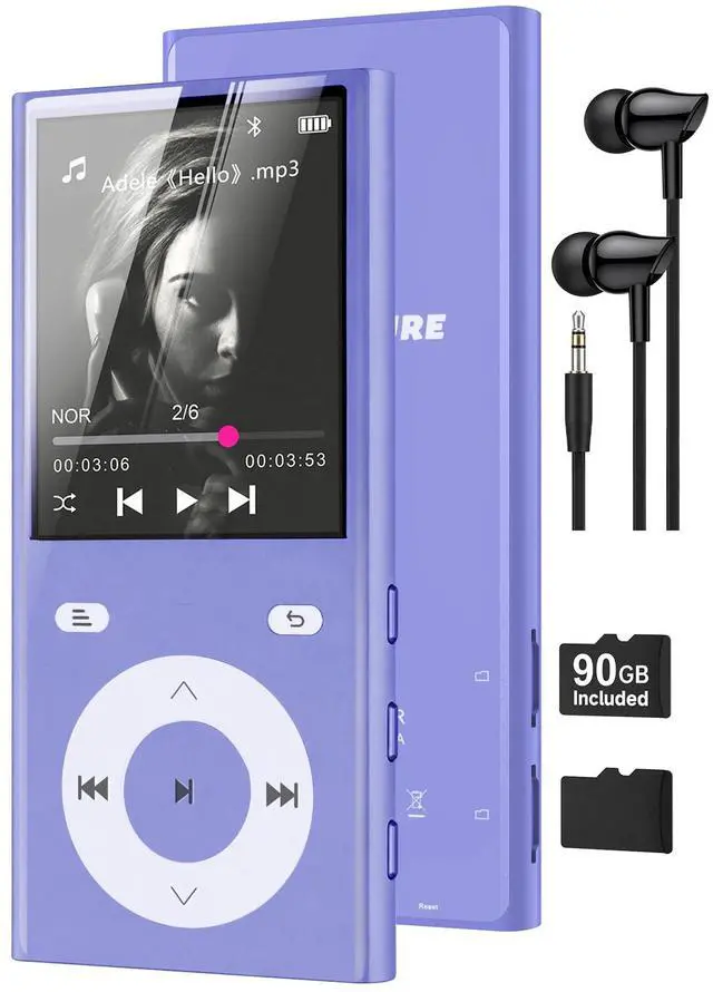 Main image of 90GB MP3 Player with Bluetooth 5.3, Music Player with 2 TF Card Slots | 2.4" Color Screen, Touch Buttons, MP3 Player for Kids Built-in Speaker, HiFi Sound, Supports up to 256GB (Purple)