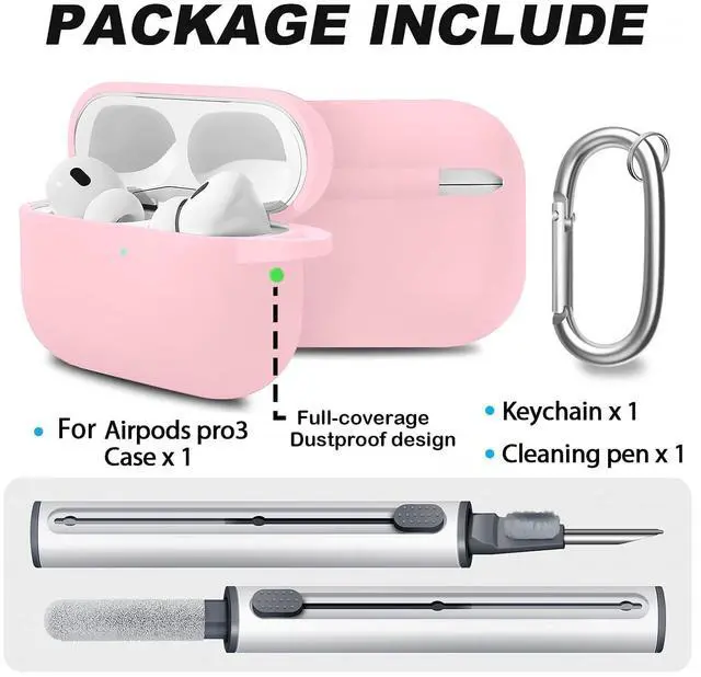 Alt view image 5 of 6 - Full-Coverage dustproof Design for AirPods Pro 3 Case Cover with Cleaner Kit, Soft Silicone Cover for AirPods Pro 3rd Generation Comes with Keychain,Pink Cloud Charm