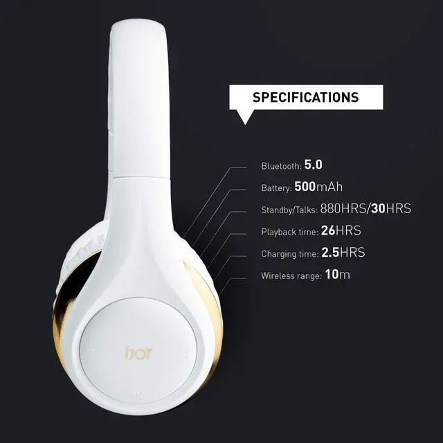 Alt view image 3 of 6 - ISO Bluetooth 5.0 Wireless Over Ear Foldable Stereo Headphones with 30 Hours Battery and Built-in Microphone, (White/Gold)