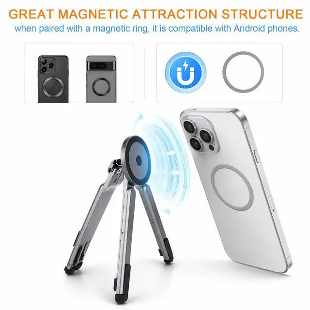 Alt view image 3 of 7 - 3-in-1 Portable Laptop Stand, Aluminum Alloy Foldable & Adjustable Travel Laptop Desktop Riser Stand Holder with Magnetic Metal Ring & Storage Bag Suitable for Mobile Phones Tablets Computer