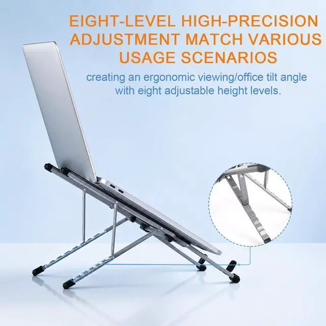 Alt view image 4 of 7 - 3-in-1 Portable Laptop Stand, Aluminum Alloy Foldable & Adjustable Travel Laptop Desktop Riser Stand Holder with Magnetic Metal Ring & Storage Bag Suitable for Mobile Phones Tablets Computer