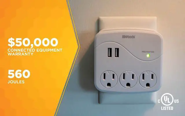 Alt view image 4 of 7 - 41029 3 Outlet Surge Tap With 2 USB Ports; 560 Joules of Protection; White