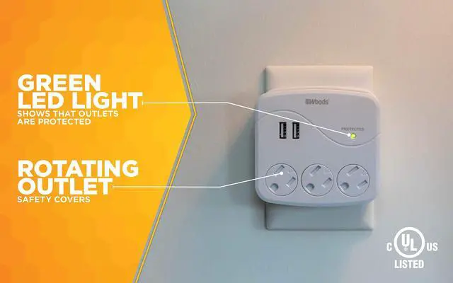 Alt view image 5 of 7 - 41029 3 Outlet Surge Tap With 2 USB Ports; 560 Joules of Protection; White