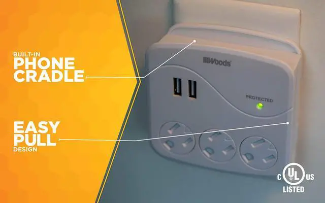 Alt view image 6 of 7 - 41029 3 Outlet Surge Tap With 2 USB Ports; 560 Joules of Protection; White