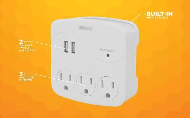 Alt view image 7 of 7 - 41029 3 Outlet Surge Tap With 2 USB Ports; 560 Joules of Protection; White