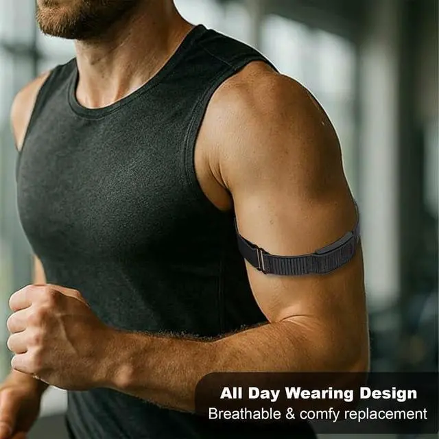 Alt view image 5 of 7 - Bicep Nylon Replacement Band, Compatible with Amazfit Helio Strap Adjustable, Breathable Sport Band for Fitness Tracker, Comfortable for All-Day Wear