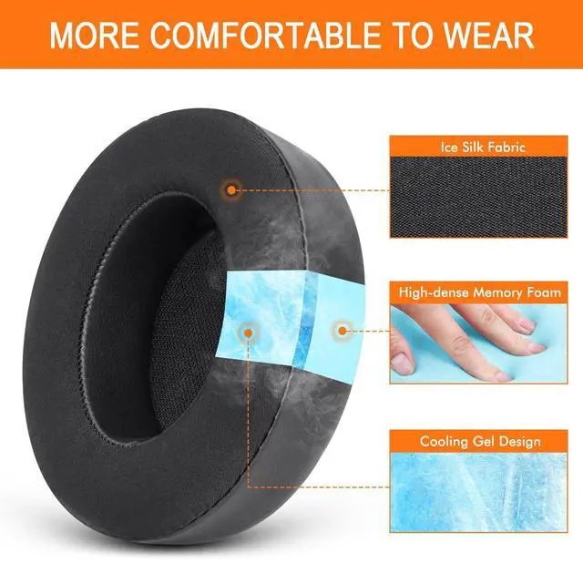Alt view image 3 of 6 - GVOEARS Ear Pads Cushions for Beats Studio 3/2 Cooling Gel Replacement | Earpads Cover for Beats B0500 B0501 Over-Ear Headphones Memory Foam - Black