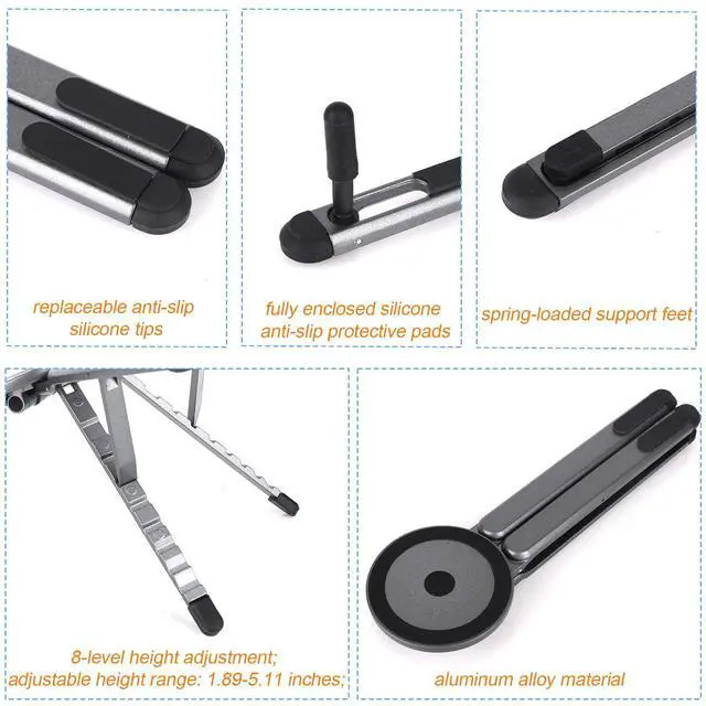 Alt view image 5 of 7 - 3-in-1 Portable Laptop Stand, Aluminum Alloy Foldable & Adjustable Travel Laptop Desktop Riser Stand Holder with Magnetic Metal Ring & Storage Bag Suitable for Mobile Phones Tablets Computer