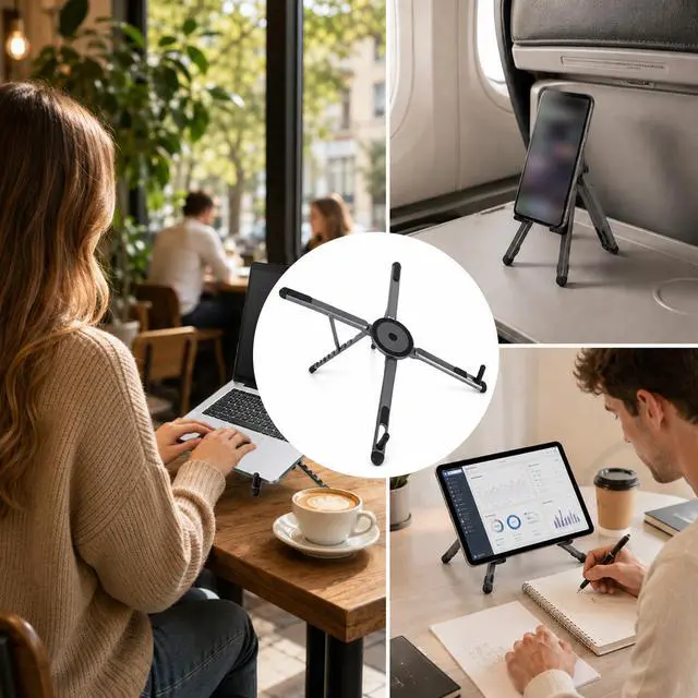 Alt view image 7 of 7 - 3-in-1 Portable Laptop Stand, Aluminum Alloy Foldable & Adjustable Travel Laptop Desktop Riser Stand Holder with Magnetic Metal Ring & Storage Bag Suitable for Mobile Phones Tablets Computer