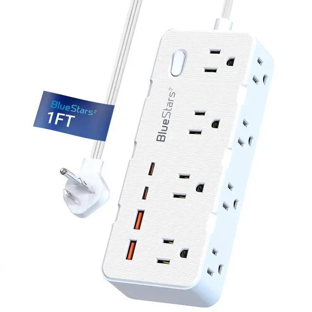 Alt view image 6 of 7 - Short Extension Cord 1 Foot 8 AC Outlets and 4 USB Ports and Wall Mount Power Strips with 6 AC Power Outlet 4 USB Ports - for Home Office Dorm Colleges