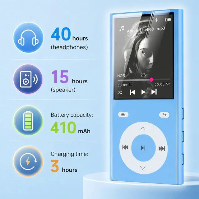 Alt view image 5 of 6 - 90GB MP3 Player with Bluetooth 5.3, Music Player with 2 TF Card Slots | 2.4" Color Screen, Touch Buttons, MP3 Player for Kids Built-in Speaker, HiFi Sound, Supports up to 256GB (Blue)