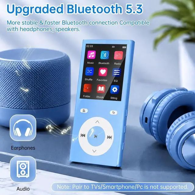 Alt view image 6 of 6 - 90GB MP3 Player with Bluetooth 5.3, Music Player with 2 TF Card Slots | 2.4" Color Screen, Touch Buttons, MP3 Player for Kids Built-in Speaker, HiFi Sound, Supports up to 256GB (Blue)