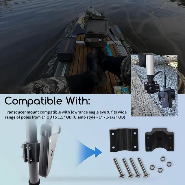 Alt view image 2 of 7 - Clamp Style Mount/Transducer Clamp Mount,1"-1-1/2" OD | Fit for Lowrance Eagle Eye 9 Sonar Sensor,Fit for 1" to 1.5" OD Pole,For Marine Support Rods,Trolling Poles and Boat Brackets